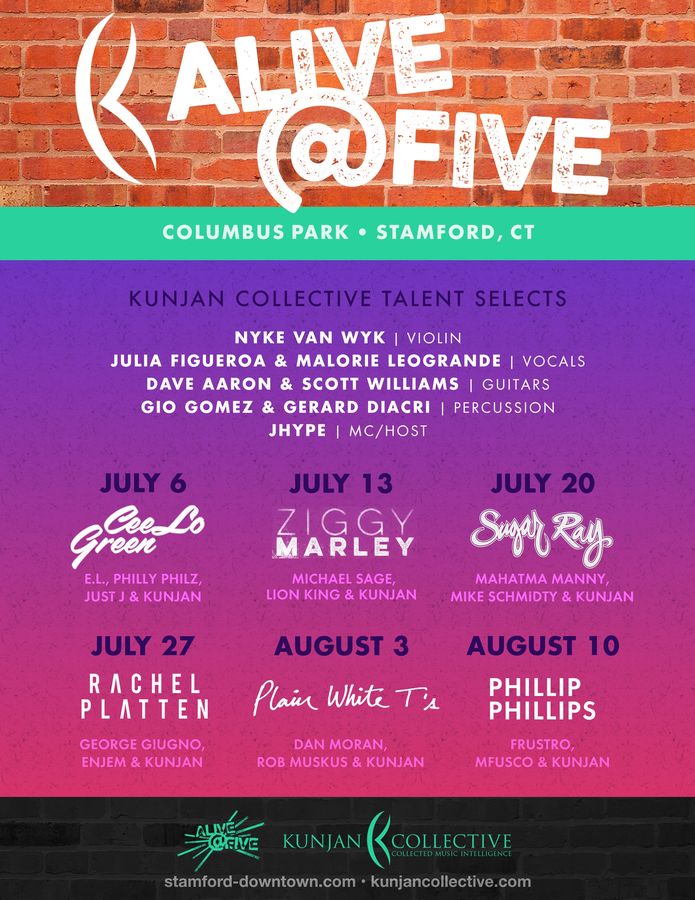 Alive@Five 2017 — flyer, July 6 – August 10, 2017, Stamford, CT