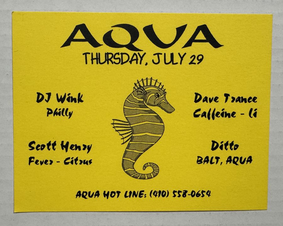 Aqua — flyer, July 29, 1993, Baltimore, MD