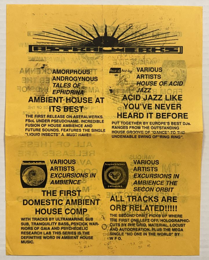 Astralwerks — Catalogue Sheet — flyer, October 1993, New York, NY