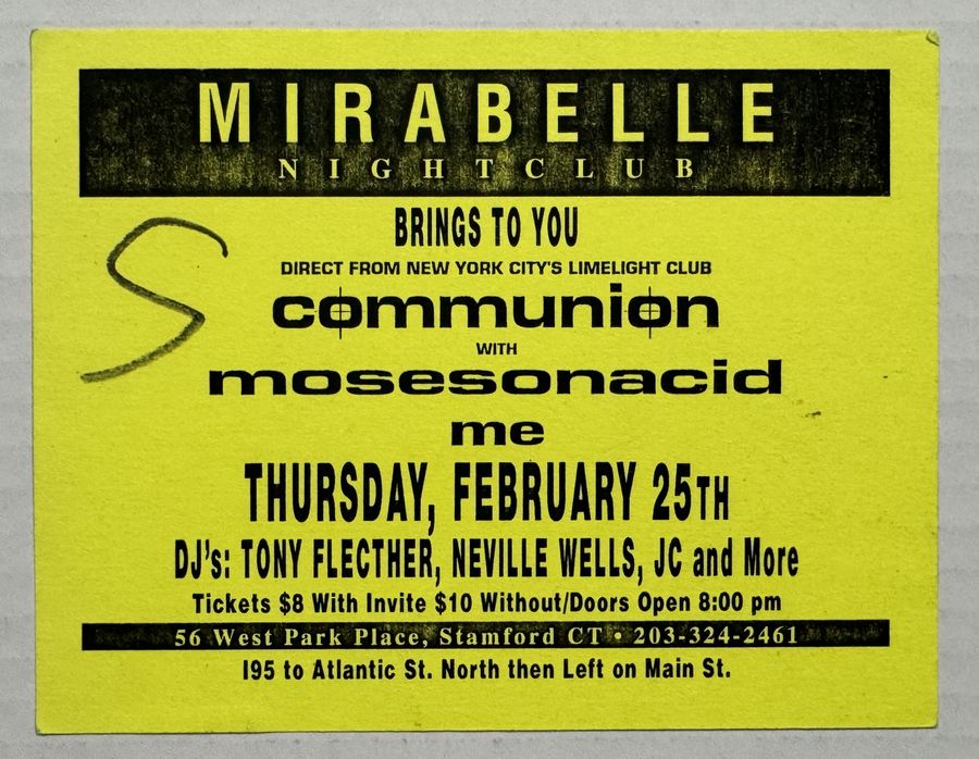 Communion at Mirabelle — flyer, February 25, 2000, Stamford, CT