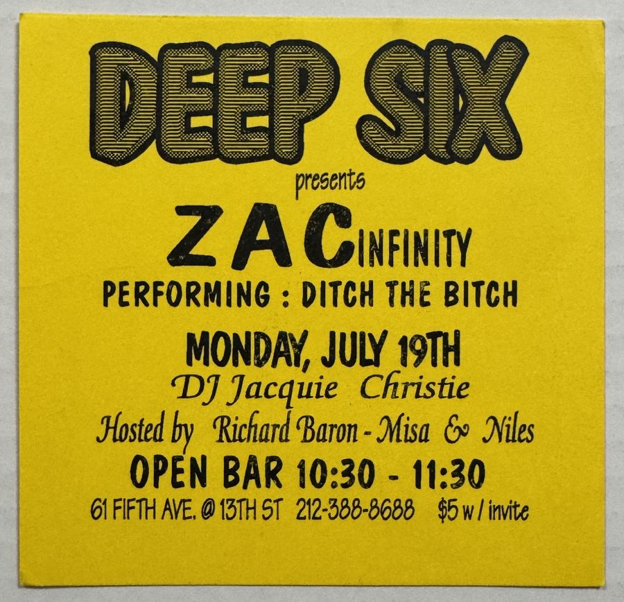 Deep Six — Zac Infinity — flyer, July 19, 1993, New York, NY