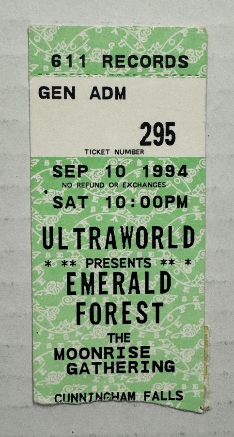 Emerald Forest — Ticket stub — flyer, September 10, 1994, Cunningham Falls, MD