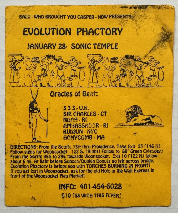 Evolution Phactory — flyer, January 28, 1994, Woonsocket, RI