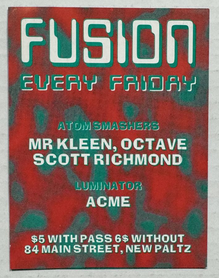 Fusion — Every Friday — flyer, October 22 – November 12, 1993, New Paltz, NY