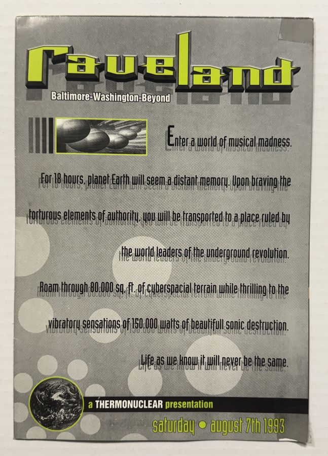Raveland — flyer, August 7, 1993, Baltimore–Washington
