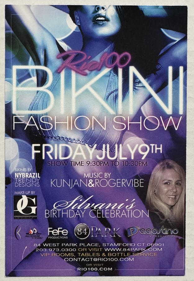 Rio 100 — Bikini Fashion Show — flyer, July 9, 2010, Stamford, CT