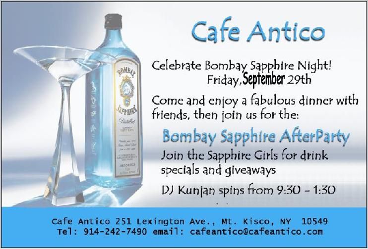 Bombay Sapphire Night — flyer, September 29, 2006, Mount Kisco, NY